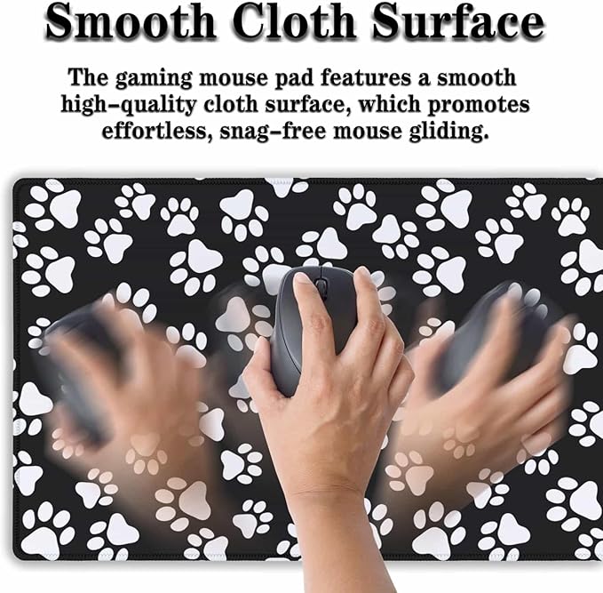 Keyboard Mousepad Black White, Big Mouse Pad Office Desk Pad Non-Slip Rubber Base Waterproof with Stitched Edges, 35.4" X 15.7" for Work/Game/Office/Home Dog Paw. Cat Footprint Dog Paw