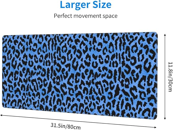 Blue Leopard Skin Print XL Large Mouse Pad with Stitched Edges Long Non-Slip Rubber Base Mousepad Laptop Keyboard Mat Desk Pad for Office Home Desk Decor, 31.5" X 11.8"