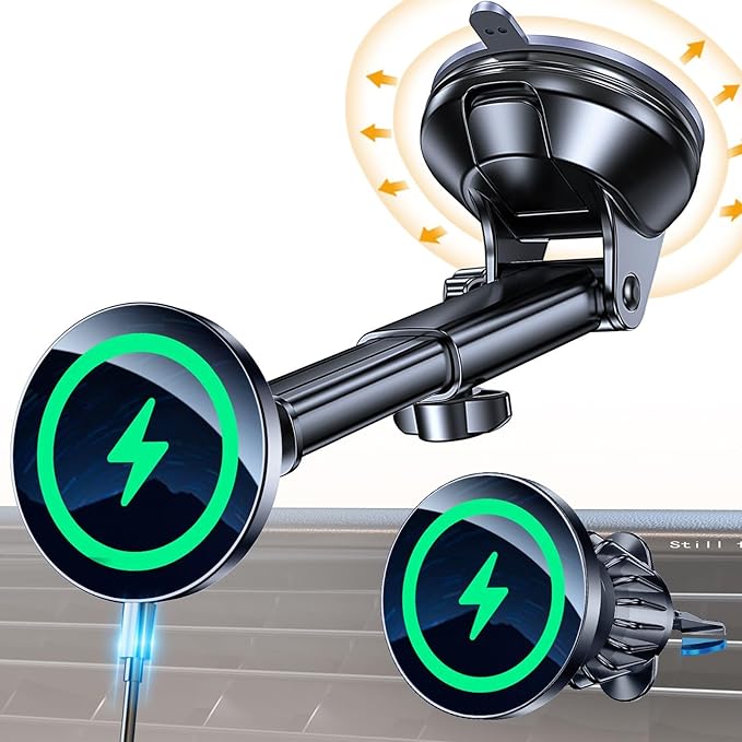 Coolpow for MagSafe Car Mount Charger【Ultra Magnet】Magnetic Phone Holders for Your Car Charger Magnetic Wireless Car Phone Holder Charger Car Accessories Mothers Gifts for iPhone 17 16 15 Speakerphone