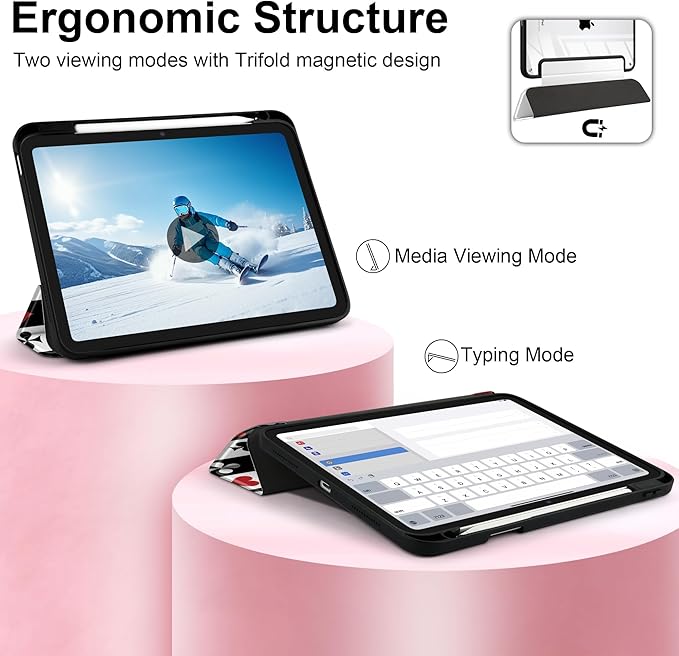 Case for iPad Air 11 inch M4 2026 M3 2025 M2 2024,iPad Air 5th (2022) / 4th (2020) 10.9 Inch Clear Back Shell Lightweight TPU Trifold Stand Auto Wake Sleep Cute Cover, Suit of Playing Card