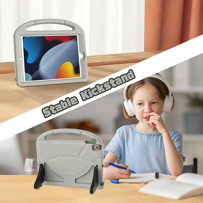 YIHE Kids Case for iPad 9th/8th/7th Generation, iPad Pro 10.5 & Air 3, Shockproof Protective Cover with Handle Stand & Screen Protector for 10.2/10.5 Inch iPads, Light Gray