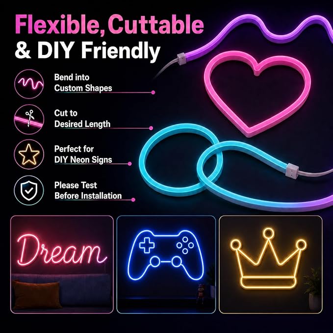 Neon Rope Light, 49.2Ft Flexible RGB Rope Lights, LED Rope Lights Control with App/Remote Multiple Modes,DIY Design, LED Lights for Bedroom Room Outdoors Decor