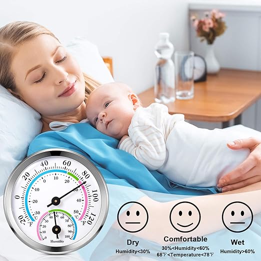 Weewooday 3 Pcs Indoor Outdoor Thermometer 2 in 1 Mini Home Temperature Humidity Hygrometer Monitor Gauge for Home Offices Wall(Silver,2.2 Inch)