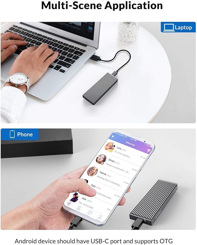 ORICO 20Gbps M.2 NVMe SSD Enclosure Adapter,USB3.2 Gen2 Type-C to NVMe PCI-E M-Key Solid State Drive Aluminum External Case for SSD Size 2230/2242/2260/2280, up to 4TB（M2PAC3-G20, Grey）