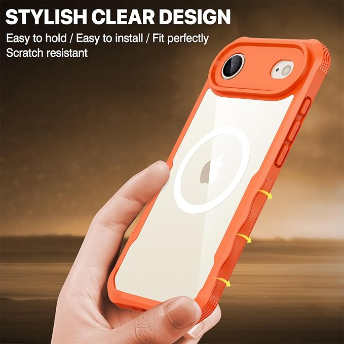 CENHUFO Magnetic Privacy for iPhone 17 Air Case [Compatible with Magsafe] Full Body Phone Case Built-in 9H Tempered Glass Privacy Screen Protector, Camera Protection Shockproof Bumper Cover -Orange