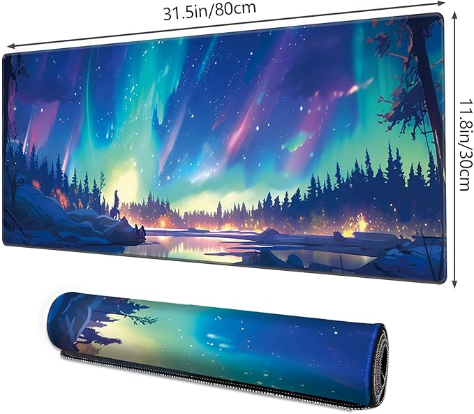 Galdas Mouse Pad for Gaming,Aurora Background Pattern XXL XL Large Mouse Mat Long Extended Mousepad Desk Mat Non-Slip Rubber Mice Pads Stitched Edges Thin (31.5 x 11.8 x 0.12 Inches)