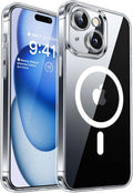 CANSHN Magnetic for iPhone 15 Case Clear, Upgraded [Full Camera Protection] [Compatible with Magsafe] Non-Yellowing Protective Shockproof Bumper Phone Case 6.1 inch - Clear