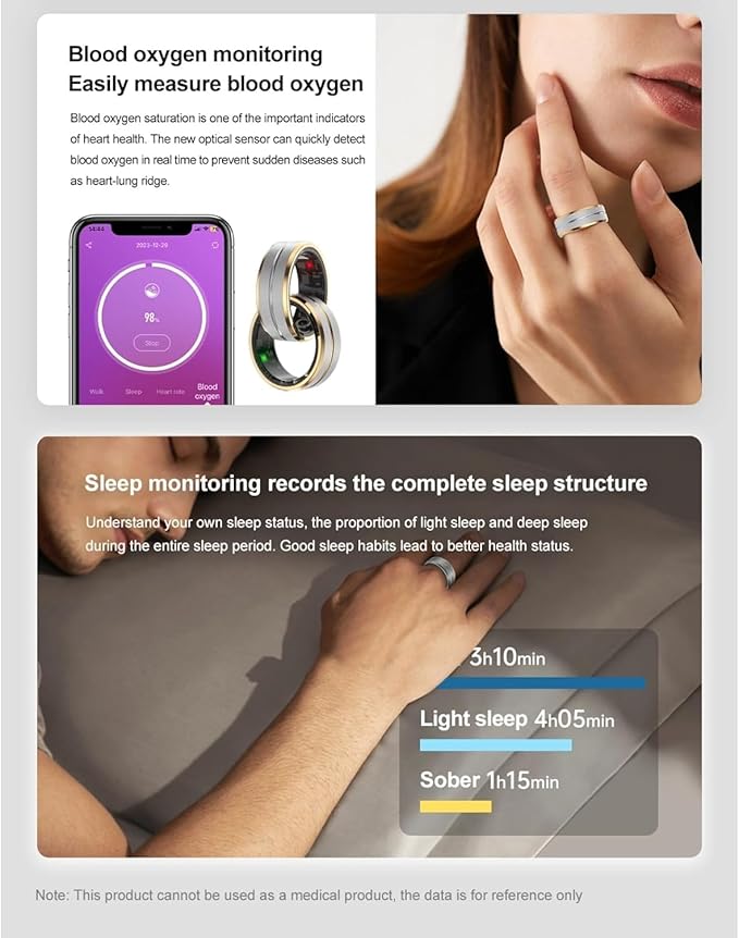 Yoidesu Smart Health Ring for Women & Men, IP68 Wearable Fitness Ring with Sleep Monitoring Step Counting Camera Control Heart Rate Body Temperature (8)