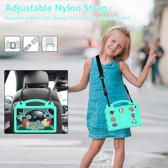 AKABEILA Compatible with Huawei MediaPad T5 10.1/Lenovo Tab M10/Lenovo Tab P10 Tablet Case, Kids Lightweight Shockproof Protective Case with Shoulder Strap & Stand Handle - Mint Green