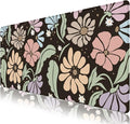 ARTSO Black Large Desk Mat,XXL Gaming Mouse Pad,Non Slip Desk Pad with Rubber Base,Floral Extended Keyboard Mat with Stitched Edges for Office Home School