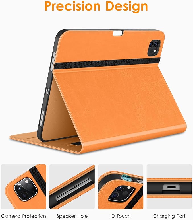 DTTO for iPad Pro 12.9 6th / 5th / 4th / 3rd Generation Case 2022/2021/2020/2018, Leather Folio Stand Cover with Built-in Apple Pencil Holder -Auto Wake/Sleep and Multi Viewing Angles,Orange