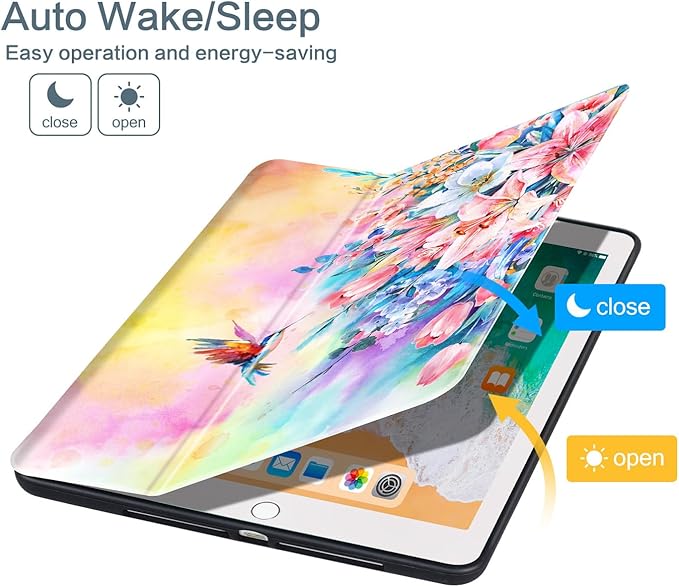 Vimorco Case for iPad Air 3 2019, for iPad Pro 10.5 inch 2017/2019, for iPad 9th/8th/7th Generation 10.2 inch,Multiple Viewing Angles,Pencil Holder, Full Protective,Auto Sleep/Wake,Hummingbird Flowers