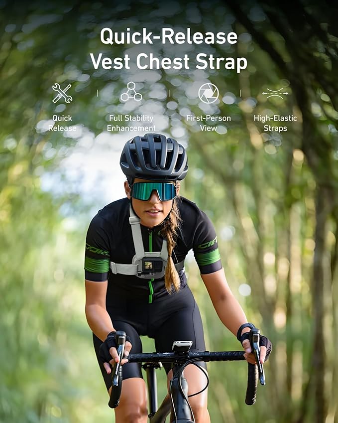 TELESIN Magnetic Chest Mount Quick Release Harness Strap Mount with Thick Cushion Compatible with Go Pro Hero 13 12 11 10, Insta360 X5, DJI Osmo Action 6 5 Pro Nano Action Cameras Comfort & Balance