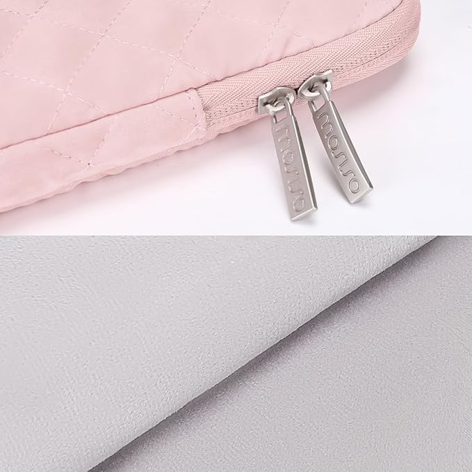 MOSISO 12.9 inch Tablet Sleeve Case for iPad Pro 13 M4 & iPad Air 13 M3 M2, iPad Pro 12.9 M2 M1 6/5th with Magic Keyboard&Smart Keyboard Folio, Square Quilted Vertical Bag with Small Case, Chalk Pink