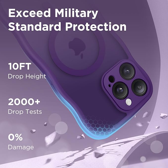 CAPRARO Cute for iPhone 15 Pro Case, Compatible with MagSafe, [Curly Wave Edge] [Full Camera Protection] [14 FT Drop Protection] Magnetic Phone Case for 15 Pro 6.1 Inch, Deep Purple