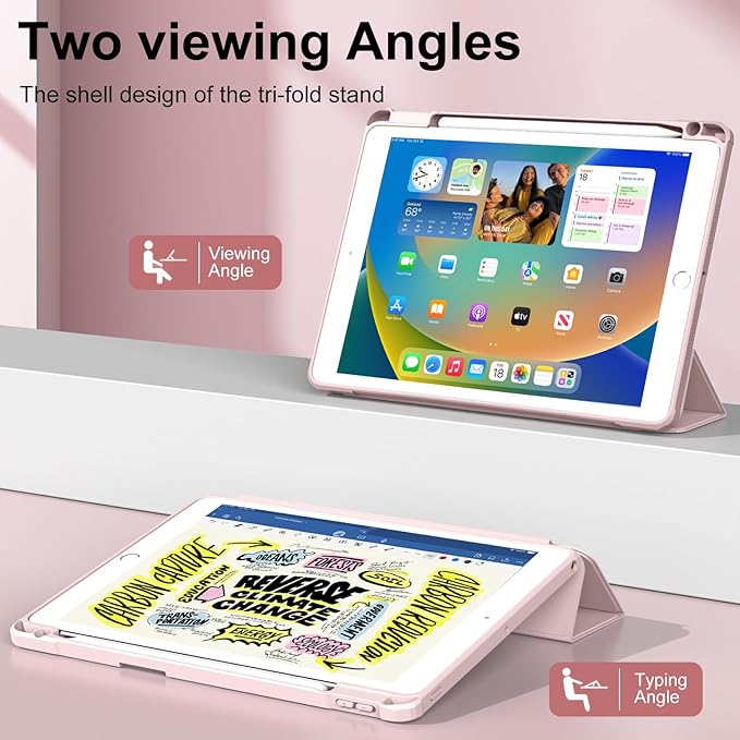 JKSML Case for iPad 9th/8th/7th Generation 10.2 Inch, Case with Pencil Holder for iPad 9/8/7 2021/2020/2019, Hard Back Cover, Auto Wake/Sleep, Pink
