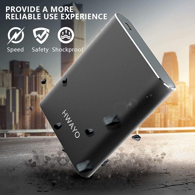 HWAYO 250GB Portable External Hard Drive, USB3.1 Gen 1 Type C Ultra Slim 2.5'' HDD Storage Compatible for PC, Desktop, Laptop, Mac, Xbox One (Black)