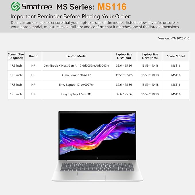 Smatree MS116 Hard EVA Protective Sleeve Case with Stand Compatible for 17.3 inch HP OmniBook X Next Gen AI 17, for 17.3 inch OmniBook 7 NGAI 17, for HP ENVY Laptop 17t-cw000/17-cw0097nr Laptop Sleeve