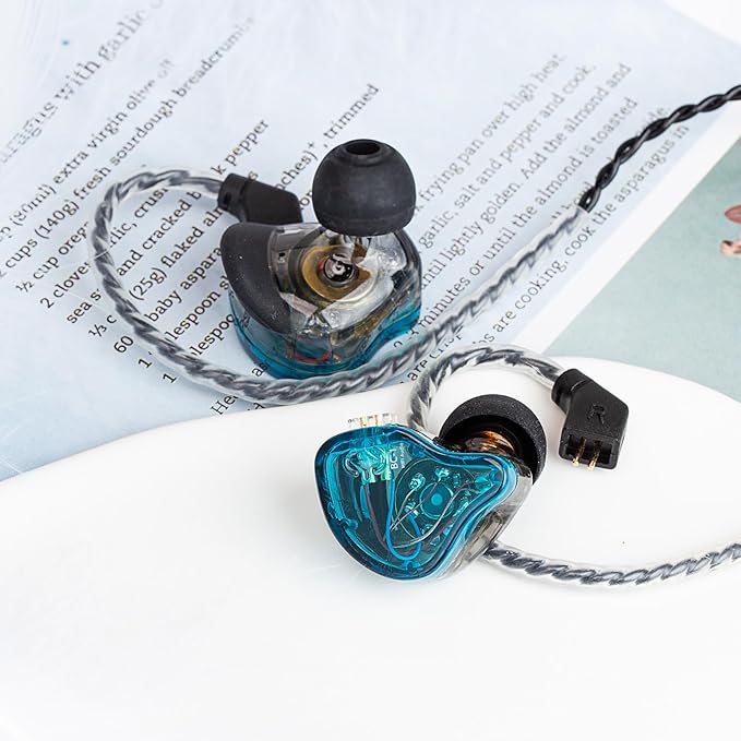 CCZ Melody Wired Earbuds Earphones, hifi 1DD 1BA Drivers in ear Headphones, in ear Monitors with Crisp Clear Sound, iem Corded Earbuds for Singers Musicians Drummer Studio (Blue, without microphone)