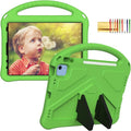 Kids Case for iPad A16 11th/10th Generation 2022/2025 11-Inch iPad Cover with Pencil Holder, Techcircle Lightweight Shockproof EVA Foam Rugged Handle Stand Anti-Slip Grip Protective Case, Green