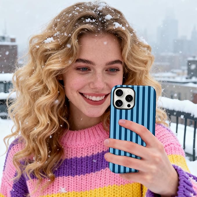 Magnetic for iPhone 12 Pro Max Case Cute Stripes Phone Case, Shockproof Slim TPU and Hard PC Protective Phone Cover Compatible with MagSafe Designed for Women Girls, Lake Blue
