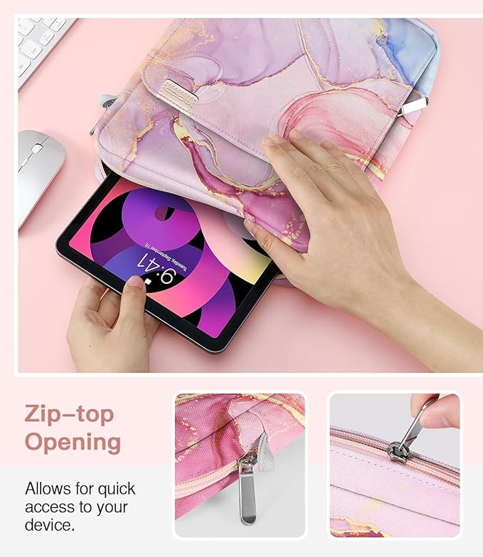 MoKo 9-11 Inch Tablet Sleeve Bag Handle Carrying Case with Shoulder Strap Fits iPad Pro/Air/A16 11 inch,iPad 10th 10.9,i-Pad 9/8/7th 10.2,iPadAir 5/4th 10.9,i-Pad 9.7,Tab S8/S9 11", Cloudy Pink