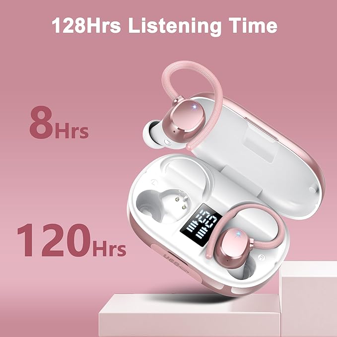 Ear buds Wireless Bluetooth Earbuds Sport 2026 NEW Bluetooth 5.3 Headphones with LED Display 128H Playtime Powerful Bass Over Ear Earphones with Earhooks IP7 Waterproof for Gym/Running/Workout