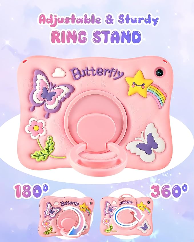 Kidcube for Samsung Galaxy Tab A9 Plus Case 11 Inch - for Girls Cute Girly Kawaii 3D Butterfly Design Cover with Rotating Stand & Strap Unique Silicone Teens Women for Samsung A9 Plus Tablet Cases