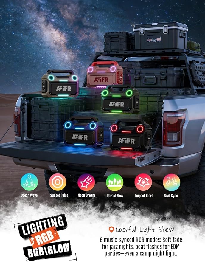 Outdoor Bluetooth Speaker, 160W Loud Bass! Rugged, IP67 Waterproof, 24H Playtime with Lights, Wireless TWS Pairing Portable Speakers for Party, Outsides, Travel, Beach, Garage (Canyon Dust)