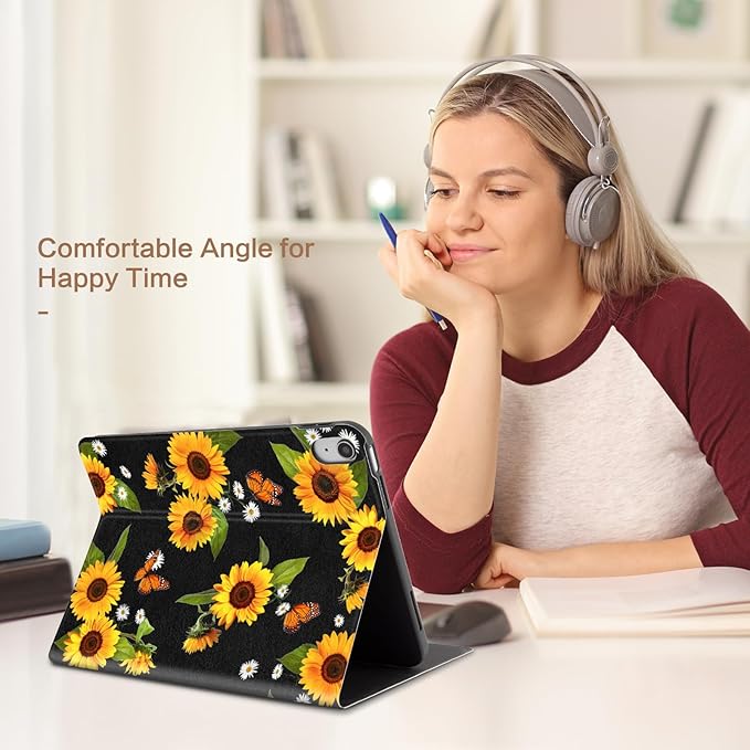 Lokigo for iPad (A16) 11th Generation 11 Inch 2025/10th Generation 10.9 Inch 2022 Case, Black Multi-Angle Viewing Protective Stand iPad 11 10 Case, Auto Wake/Sleep, Daisy