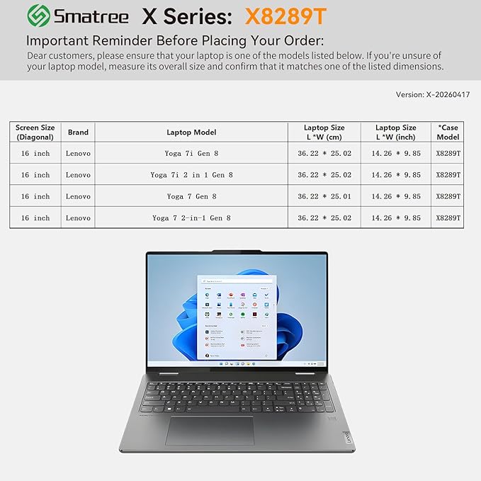 Smatree Hard EVA Protective Sleeve Case Compatible for 16 inch Lenovo Yoga 7i 2-in-1 Gen 8, for 16 inch Lenovo Yoga 7i/7 Gen 8, Anti-Shock and Waterproof Laptop Case (X8289T)