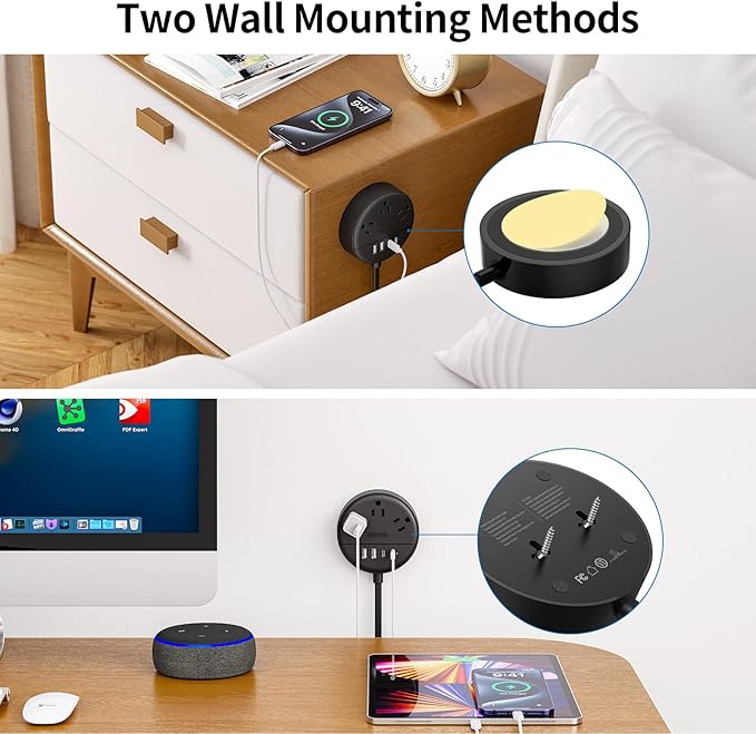 NTONPOWER 2 Prong Power Strip, 1875W 2 Prong to 3 Prong Outlet Adapter, 2 Prong Extension Cord 5 ft, Rotating Plug, Wall Mount, 3 Outlet 2 USB A+2 USB C, Two Power Strip for Travel, Older House, Dorm