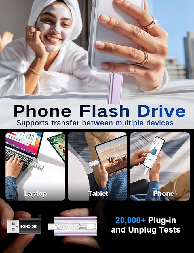 512GB Flash Drive Intended for Phone, USB External Memory Stick Storage Backup for Photos Videos, Plug and Play No APP Required, Compatible with iPhone iPad Android and PCs (1 Pack-Purple)