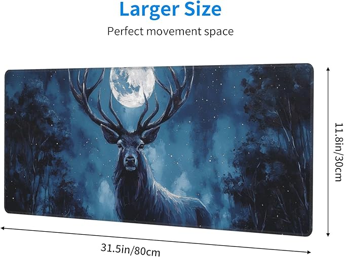 Deer Moon Mouse Pad Extended Large Gaming Mouse Pad XL Stitched Edges for Gamer Home Office 31.5 X 11.8 Inch
