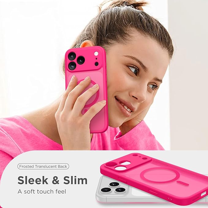 CAPRARO Magnetic for iPhone 17 Pro Case, Upgraded [Full Camera Protection] [Compatible with MagSafe] Protective Translucent Matte Women Girl Phone Case Cover, Hot Pink