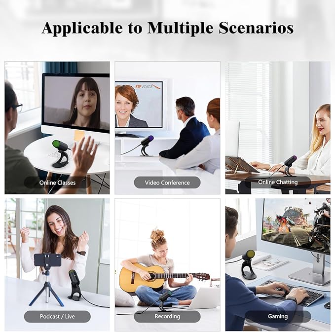 LIANGSTAR USB Computer Microphone, Podcast Mic Desktop with Mute Button for Recording Streaming, Color Change, Omnidirectional Condenser, Plug and Play with Stand for PC, Laptop, Mac, YouTube