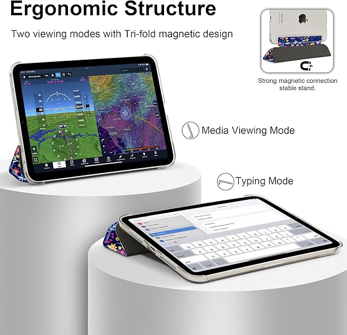 DONGKE for iPad mini 7 (A17 Pro) 2024 & iPad mini 6 2021 8.3 Inch, Slim Foldable Stand Hard PC Translucent Back Shell Smart Cover for iPad mini 7th/6th Generation [Auto Wake/Sleep] - Cute Floral