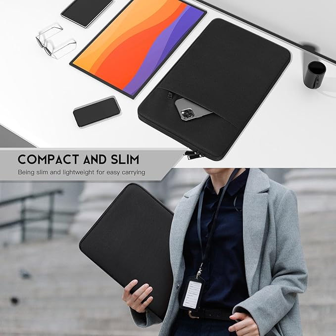 Portable Monitor Sleeve 17.3 inch, Padded Shockproof Carry Case for Most 17.3" Portable Display Monitors, Water-Resistant Laptop Bag Cover with Accessory Pocket -Black