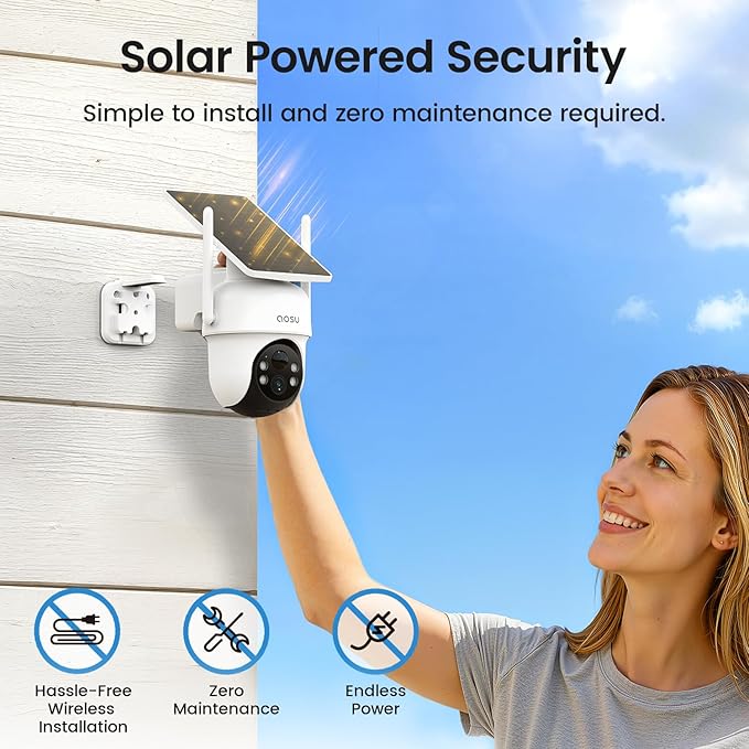 aosu Security Cameras Outdoor Wireless, 2 Cam-Kit, No Subscription Required, Solar-Powered, Home Security Cameras System with 360° Pan & Tilt, Auto Tracking, 2K Color Night Vision, Easy Setup