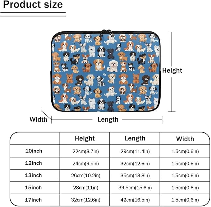Puppy Dog Laptop Sleeve for Women Teen Girls 12inch Laptop Protector with Multiple Uses Lightweight Computer Sleeve Cute Tablet Bag Laptop Carrying Case Blue