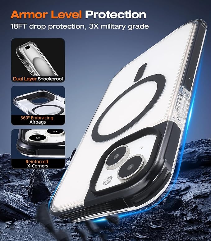 Tigowos for iPhone 15 Bumper Case Fits MagSafe 15FT Drop Resistant Anti-Yellowing Heavy Duty Shockproof Back Cover Fits iPhone 15 Phone Cases 6.1", Clear