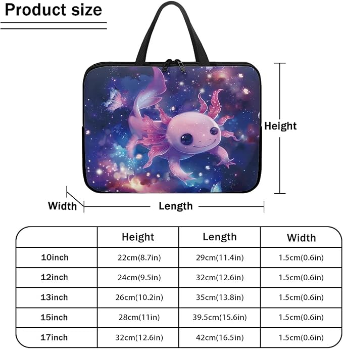 Cute Axolotl 12 Inch Laptop Handle Bag Computer Protect Case Pouch Holder Galaxy Space Notebook Sleeve Neoprene Cover Soft Carring Travel Case for Chromebook Computer Briefcase