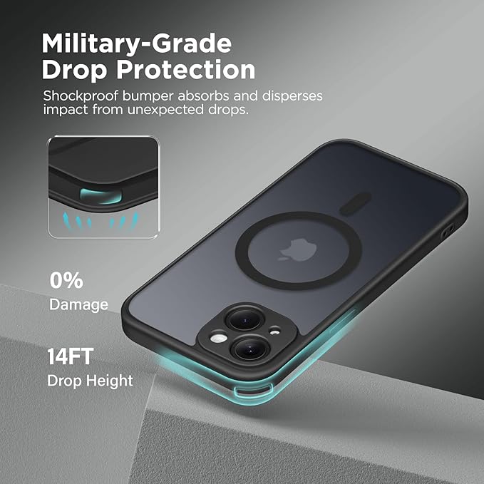 CAPRARO Magnetic for iPhone 14 Case, [Compatible with MagSafe] [Full Camera Protection] Shockproof Protective Slim Translucent Matte Phone Case for iPhone 14 6.1'', Black