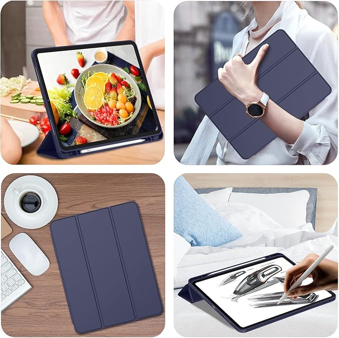 iMieet Case for iPad Pro 11 Inch (M5) 2025 /(M4) 2024 5th Gen, Trifold Stand Smart Cover with Pencil Holder and Soft TPU Back, Auto Wake/Sleep (Dark Blue)