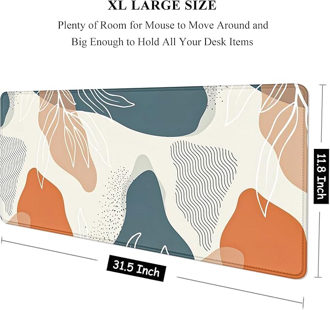 Auhoahsil Large Mouse Pad, XXL Desk Pad, Extened Mousepad 31.5" x 11.8", Non-Slip Rubber Base, Stitched Edges, Superior Surface, Gaming Keyboard Mat, Waterproof Desk Pad, Desert Leaves