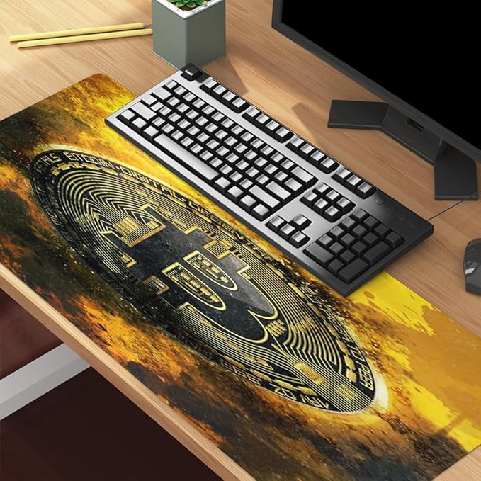 Gold Bitcoin Coin Inspirational Quote Mouse Pad, Motivational Mouse Pad for Desk, 31.5"x15.7"