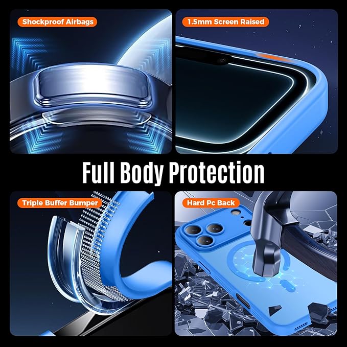 Symcele Designed for iPhone 17 Pro Case, Compatible with MagSafe, [Camera Protection] [15FT Military Drop Protection] Shockproof Translucent Matte Anti-Slip Phone Case, 6.3", Blue