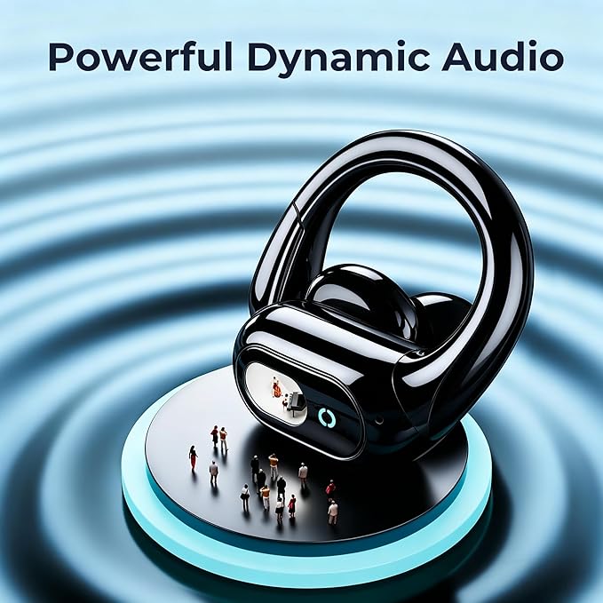 occiam Active Noise Cancelling Earbuds Wireless Bluetooth Headphones 90Hrs Playback Stereo Bass Earphones with Mic Over-Ear Hooks IPX7 Waterproof Headset for Work Sports Running Glossy Black