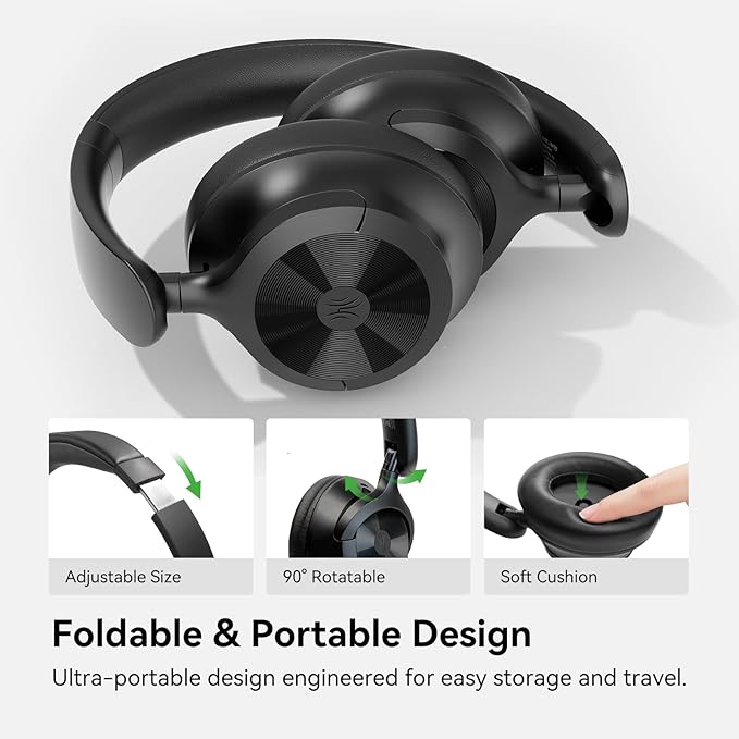 OneOdio Focus A1Pro Hybrid Active Noise Cancelling with Wireless On-Ear Headphones, 200G Ultra-Light, 70-Hour Battery with Speed Charge, Bluetooth 6.0, Clear Calls, Lightweight Portable