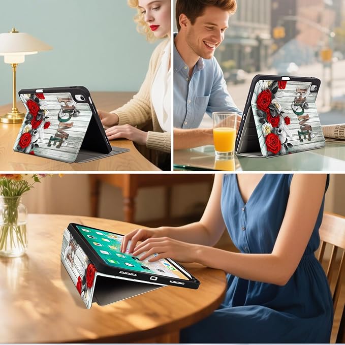 for iPad (A16) 11Th/10Th Generation Case 2025/2022, Flower for iPad A16 Case 11Th/10Th Generation 11-inch/10.9-inch, Slim Cover Pencil Holder & 4 Viewing Angles & Typing Stand, Rose Home